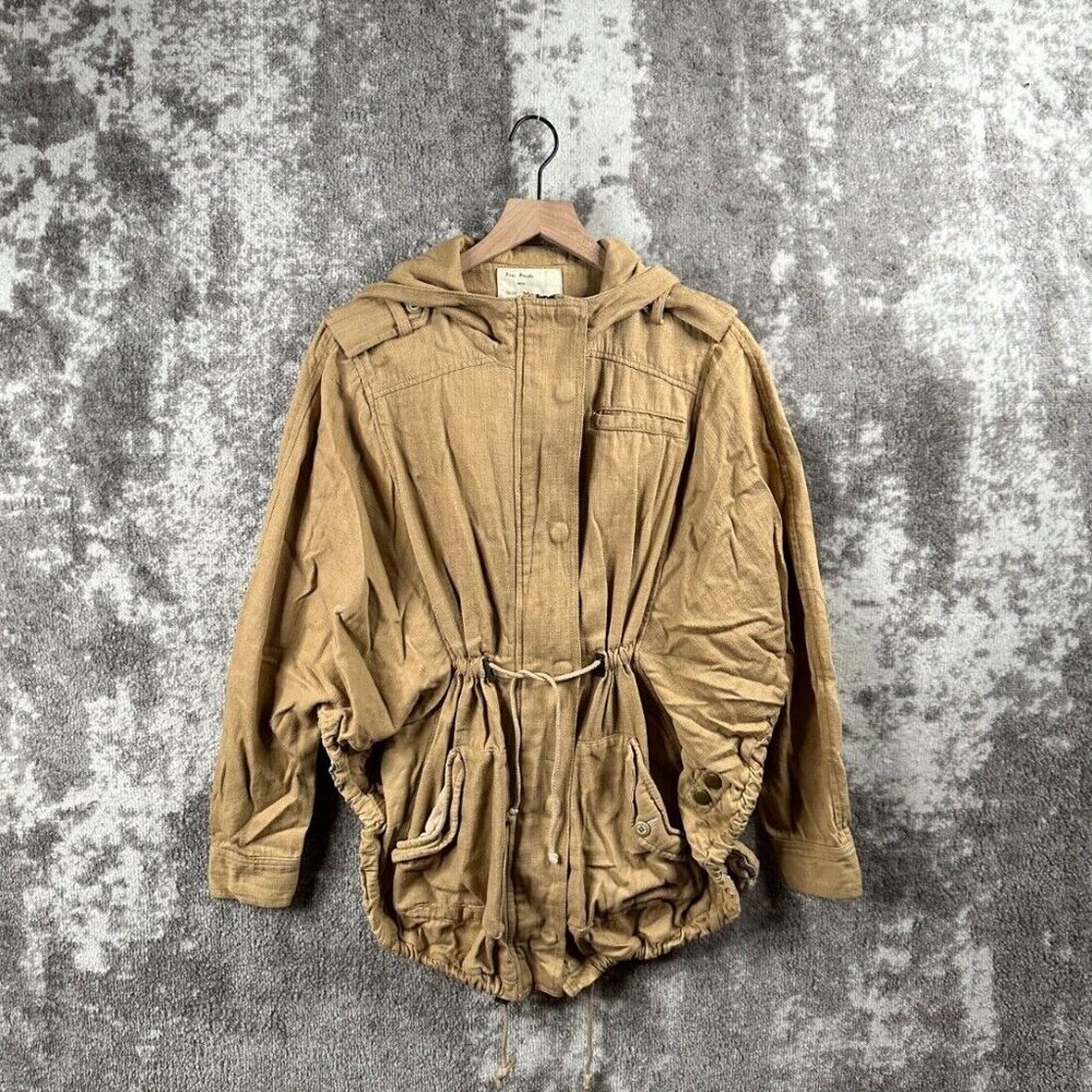 Free People Jacket Medium Womens Beige Canvas Hooded Cago Sweater